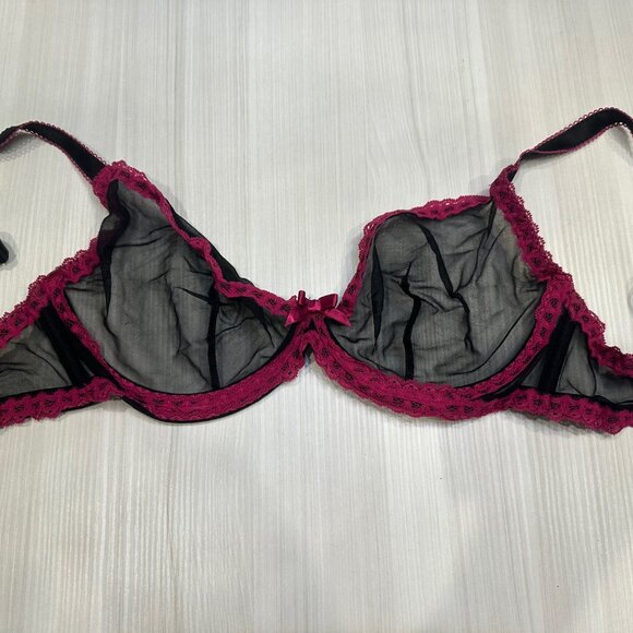 Agent Provocateur Black Mesh with Pink Trim Bra, UK 34E - Picture 1 of 2